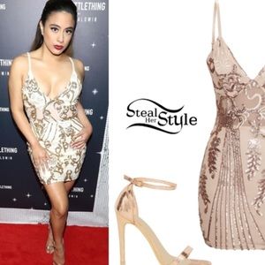 PLT gold sequin sheer mini white dress